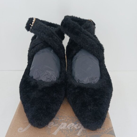 Free People Shearling Parisa Point Flats Size 7 Black New In Box - Picture 7 of 13